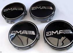 ☆ 4 LOGO EMBL&Egrave;ME MERCEDES  AMG NOIR 75 mm caches moyeu ja